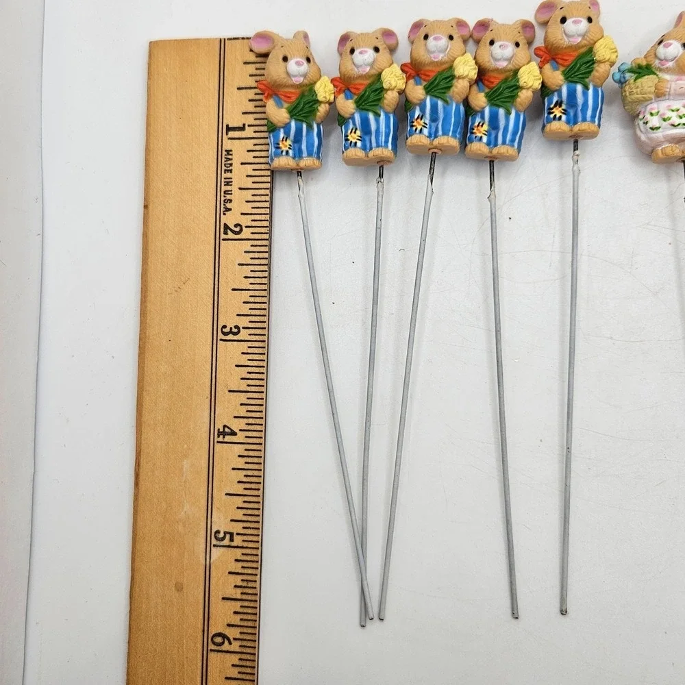 Vintage Easter Bunny Mini Garden Stakes Lot of 10 Rabbit Floral Decor Craft